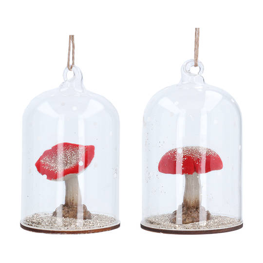 Resin Red Toadstool in Glass Dome 11cm
