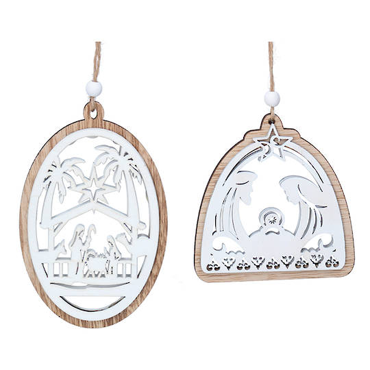 Natural and White Nativity Cut Out 14cm