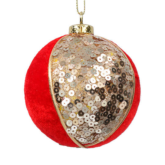 Fabric Ball Red, Gold Sequin Sections 9cm