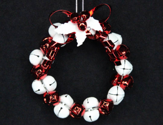 Hanging Metal Red & White Jingle Bell Wreath