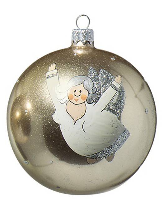 Glass Ball Gold, Chubby Flying Angel 8cm