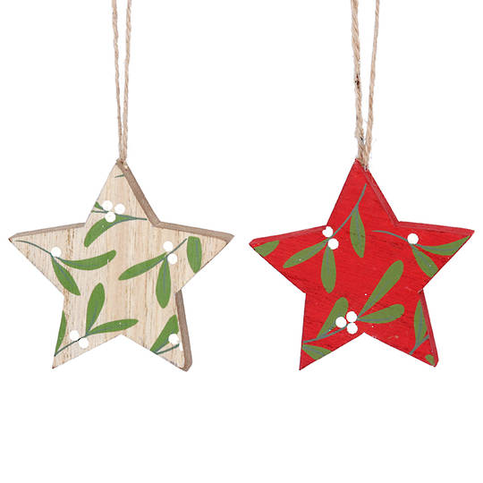 Wood Star with Mistletoe 8cm
