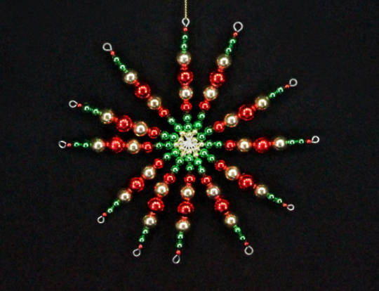 Beaded Starburst Red, Green, Gold 14cm