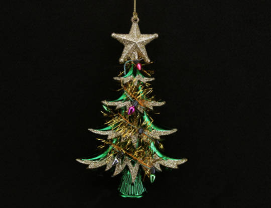 Acrylic Tinsel Tree Green and Gold 15cm
