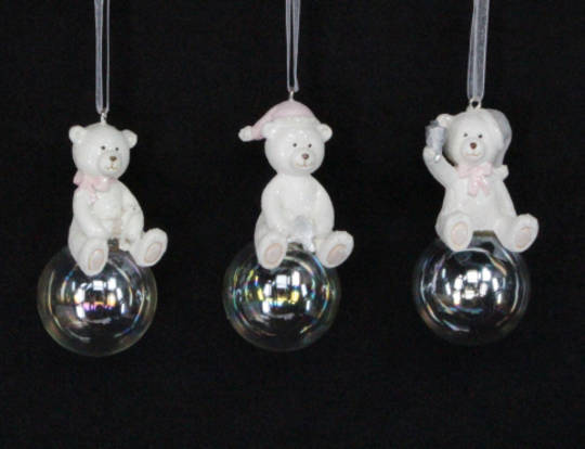 Resin Pastel Teddy on Soap Bubble 6cm