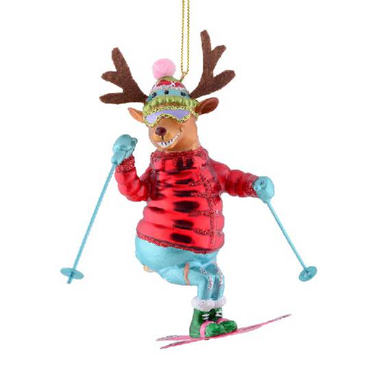 Glass Reindeer, Skiing 14cm *ETA NOV