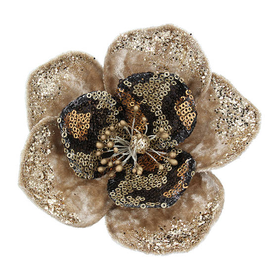 Fabric Gold Sequin Flower Clip 14cm