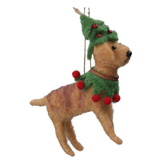 Wool Dog in Xmas Outfit 15cm