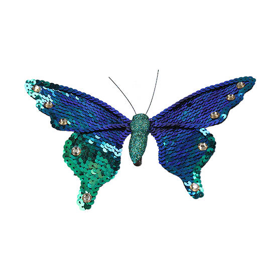 Clip, Peacock Sequin Butterfly 15cm