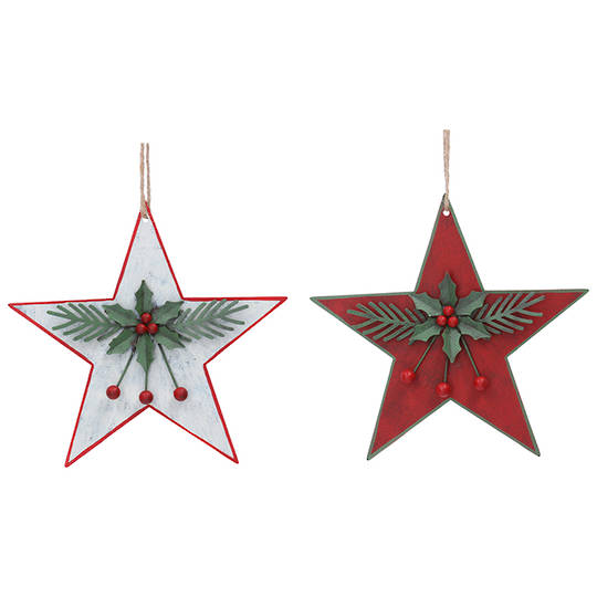 Tin Star with Holly 16cm