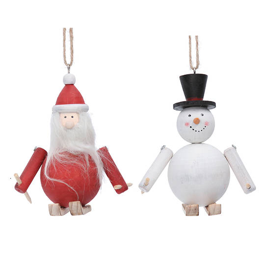 Wood Craft Skiing Santa or Snowman 11cm