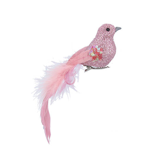 BirdClip Pink Glitter Feather 14cm