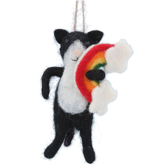 Wool Cat with Rainbow 13cm