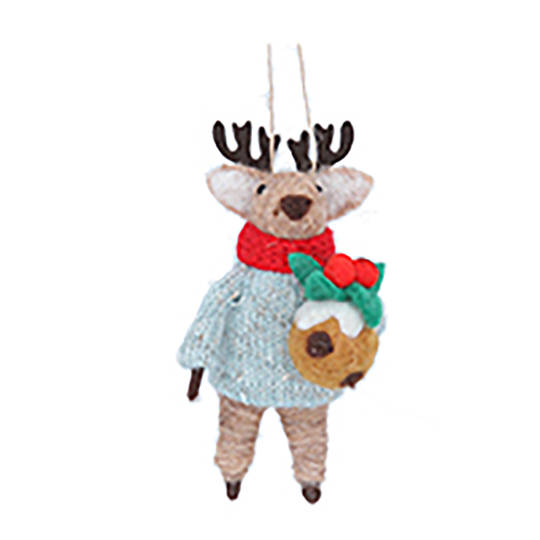 Wool Reindeer with Pudding 13cm