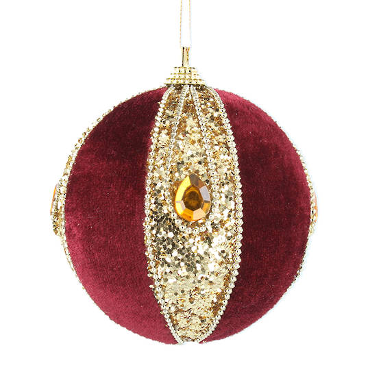 Fabric Ball Burgundy, Gold Sequin Sections 8cm
