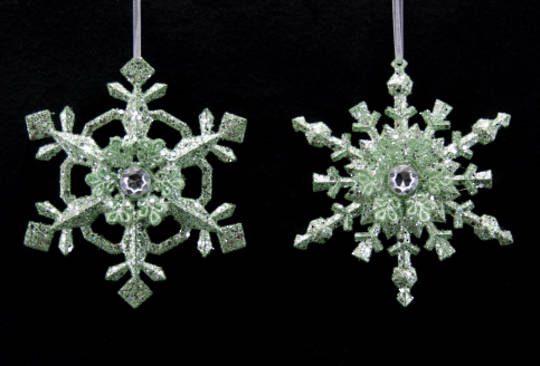 Acrylic Pale Green Glitter Snowflake