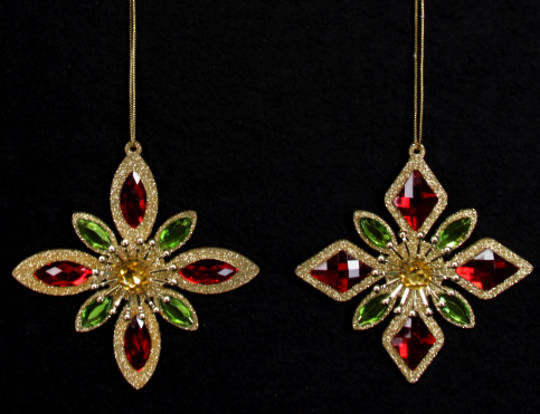 Metal Gold Glitter with Red and Green Gemstone
