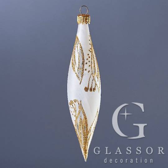 Glass Olive Trans White, Gold Decor 16cm