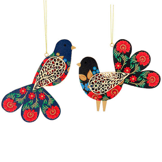 Wood Folk Art Fantail Bird 10cm