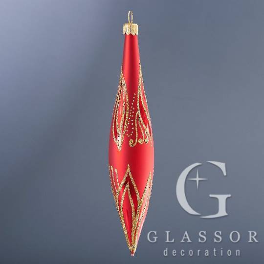 Glass Olive Red, Gold Decor 16cm