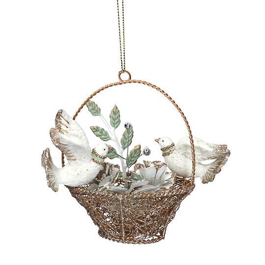 Resin Doves in Gold Wire Basket 7cm
