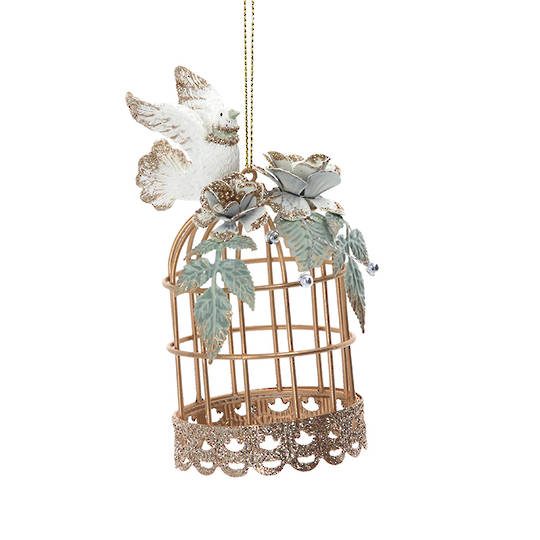 Resin Doves on Gold Wire Cage 11cm
