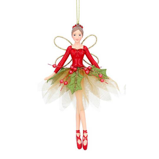 Resin Sheer Fabric Holly Fairy, Red Top 13cm *ETA NOV