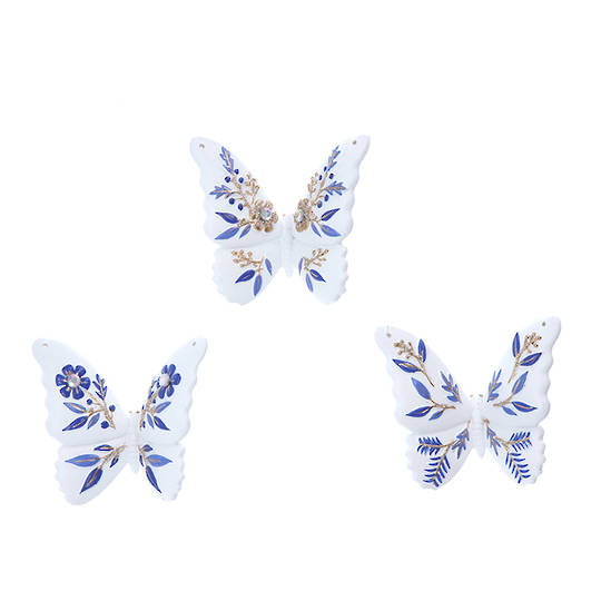 Resin White Blue Gold Butterfly 7cm