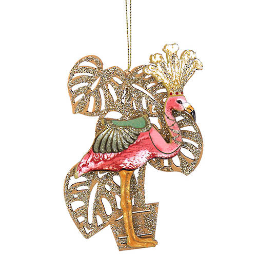 Wood Flamingo with Leaves 11cm