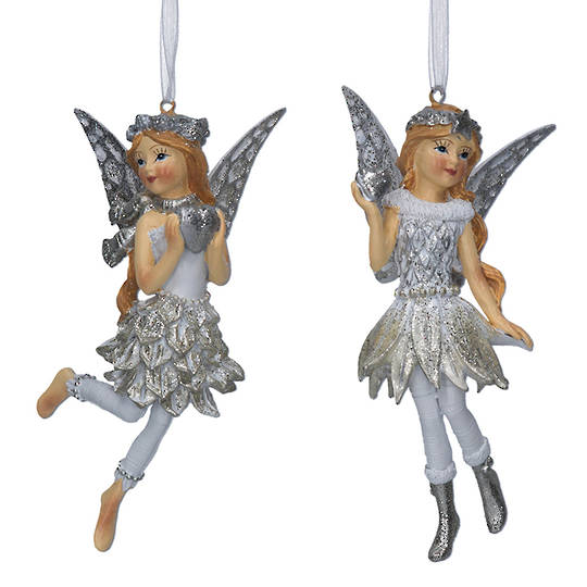 Resin White Silver Fairy Child 12cm