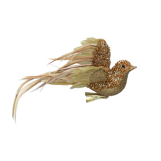 BirdClip Gold Glitter Feather Flying 22cm
