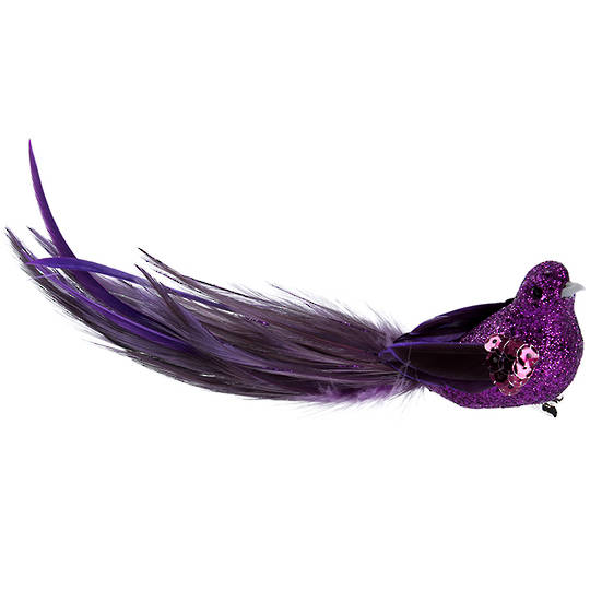 BirdClip Purple Sequin Feather 17cm