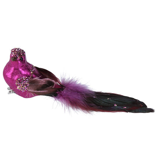 BirdClip Pink Fushia Fabric Feather 18cm