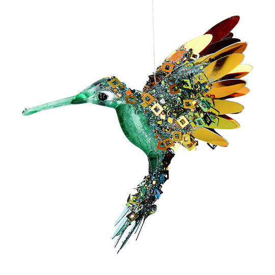 Bling Green Gold Flying HummingBird 15cm