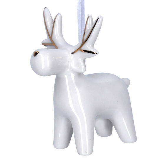 Ceramic White Gold Reindeer 7cm
