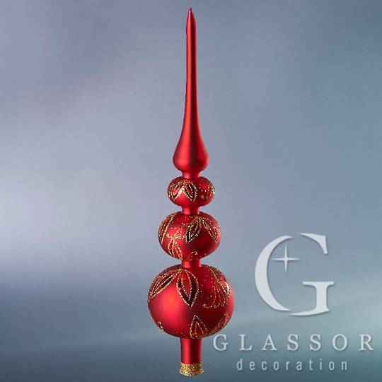 Glass Tree Topper Red with Gold Decor 40cm