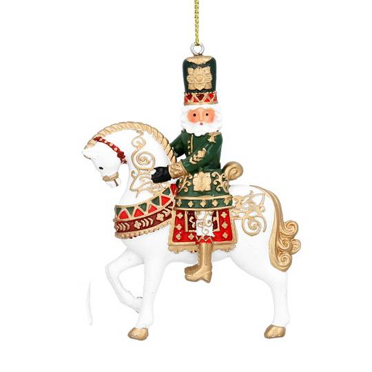 Resin Nutcracker on Horse, Green Jacket *ETA NOV