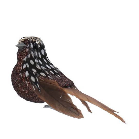 Clip, Natural Feather Bird, Brown Glitter Tummy 9cm *ETA NOV