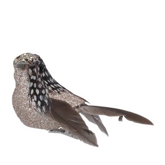 Clip, Natural Feather Bird, Pale Glitter Tummy 9cm *ETA NOV