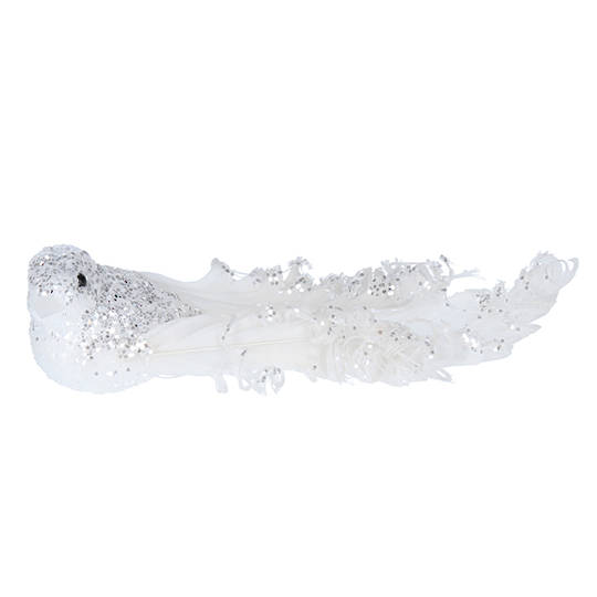 BirdClip White Glitter Curly Tail 14cm