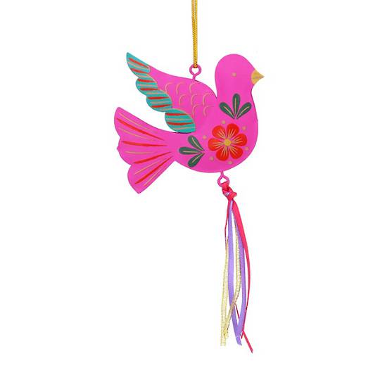 Tin Carnival Ribbon Bird, Pink 8cm *ETA NOV