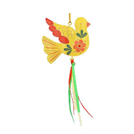 Tin Carnival Ribbon Bird, Yellow 8cm *ETA NOV