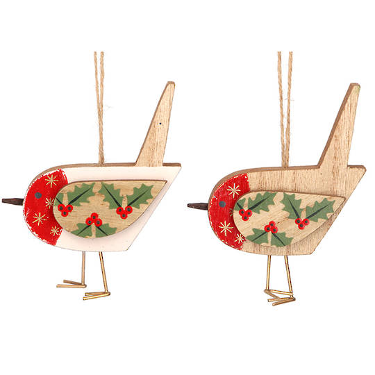 Wood Robin with Holly 12cm