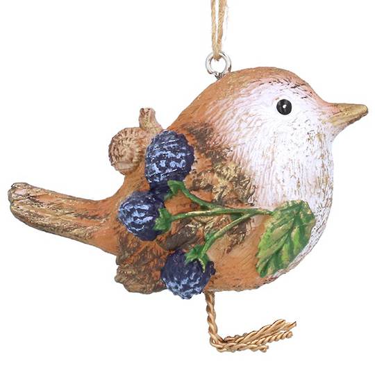 Resin Wren with Blue Berries 6cm *ETA NOV