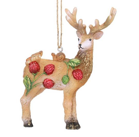 Resin Deer with Berries, Stag 10cm *ETA NOV