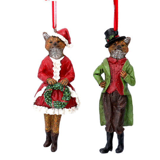 Resin Mr and Mrs Xmas Fox 8cm