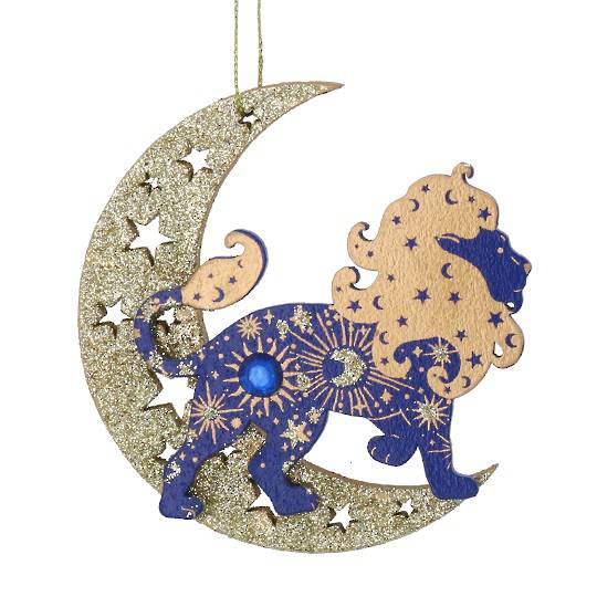 Wood Celestial Blue Lion, Gold Moon 10cm *ETA NOV