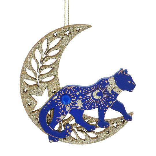 Wood Celestial Blue Cat, Gold Moon 10cm *ETA NOV