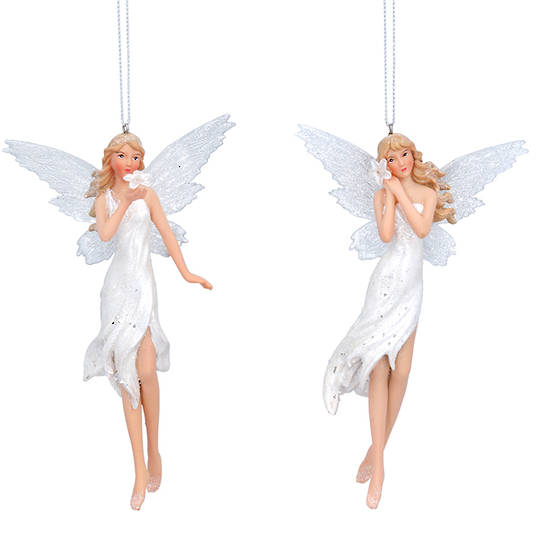 Resin Tall White Fairy with Flower 15cm