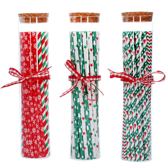 Christmas Paper Straws in Glass Jar 22cm SOLD OUT